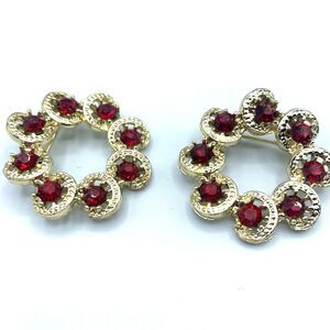 Vintage Simulated Colored Rhinestone gold tone brooches pins set of two